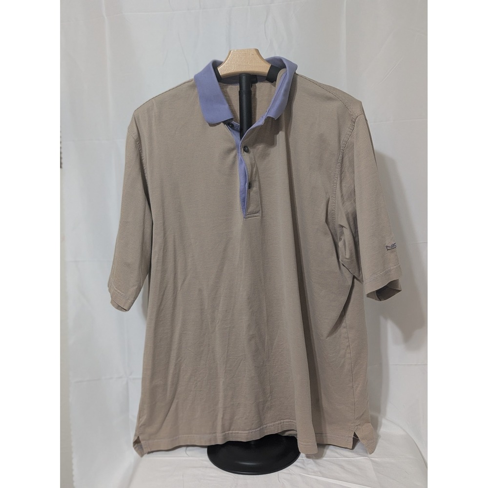 Jack Nicklaus Design Mens Tan Purple Striped Mercerized Cotton Golf Polo Shirt L - Picture 1 of 4